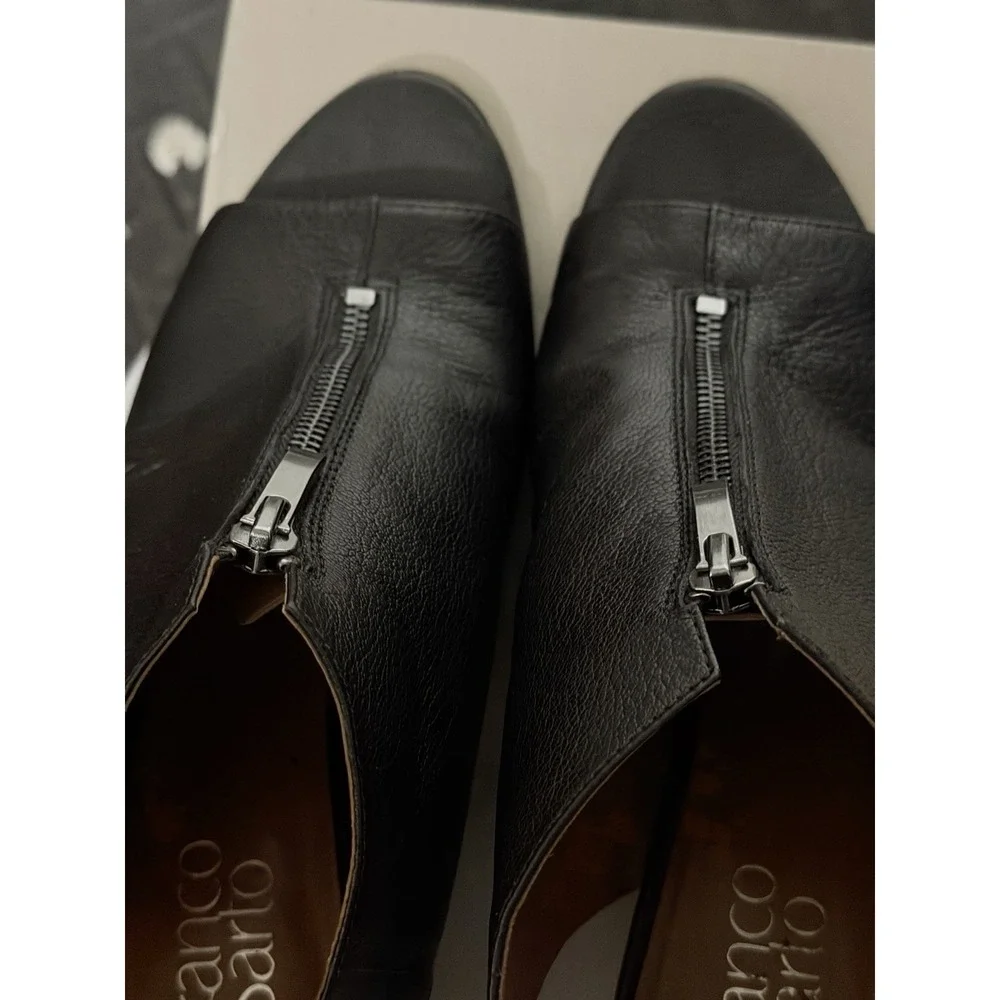 Franco Sarto Black Leather Slingback‎ Heels Zip Front Women's Shoes